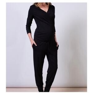 Isabella Oliver Black Rosliston Maternity Jumpsuit Jersey Stretchy Size XS FLAW